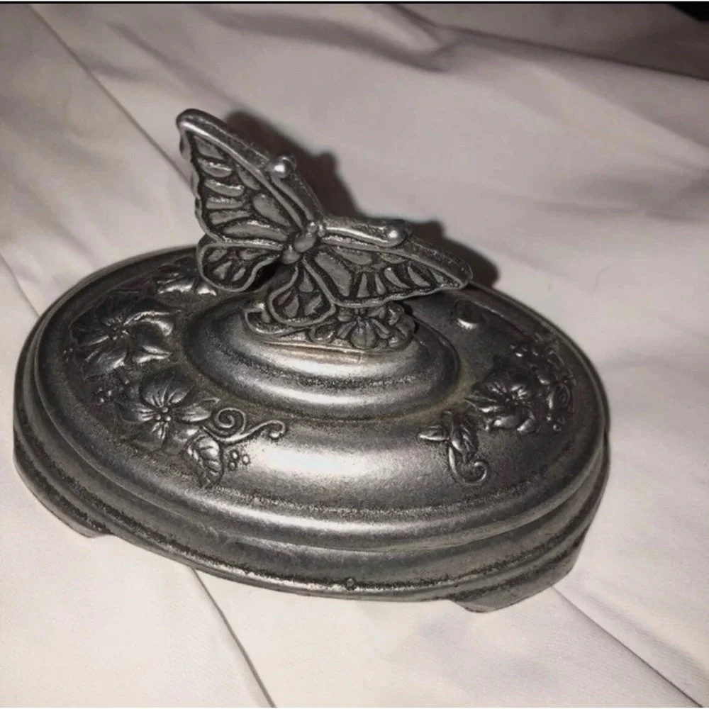 Carson‎ Pewter Butterfly Soap Dish-2001 Smoke Dome Oval 2 Piece Marked Vintage